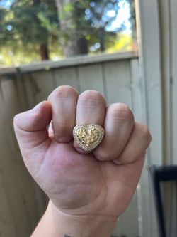 10K Gold-Plated Heart Nugget Ring w/ Lab Diamond (Size 7.5/7.75 Women’s)