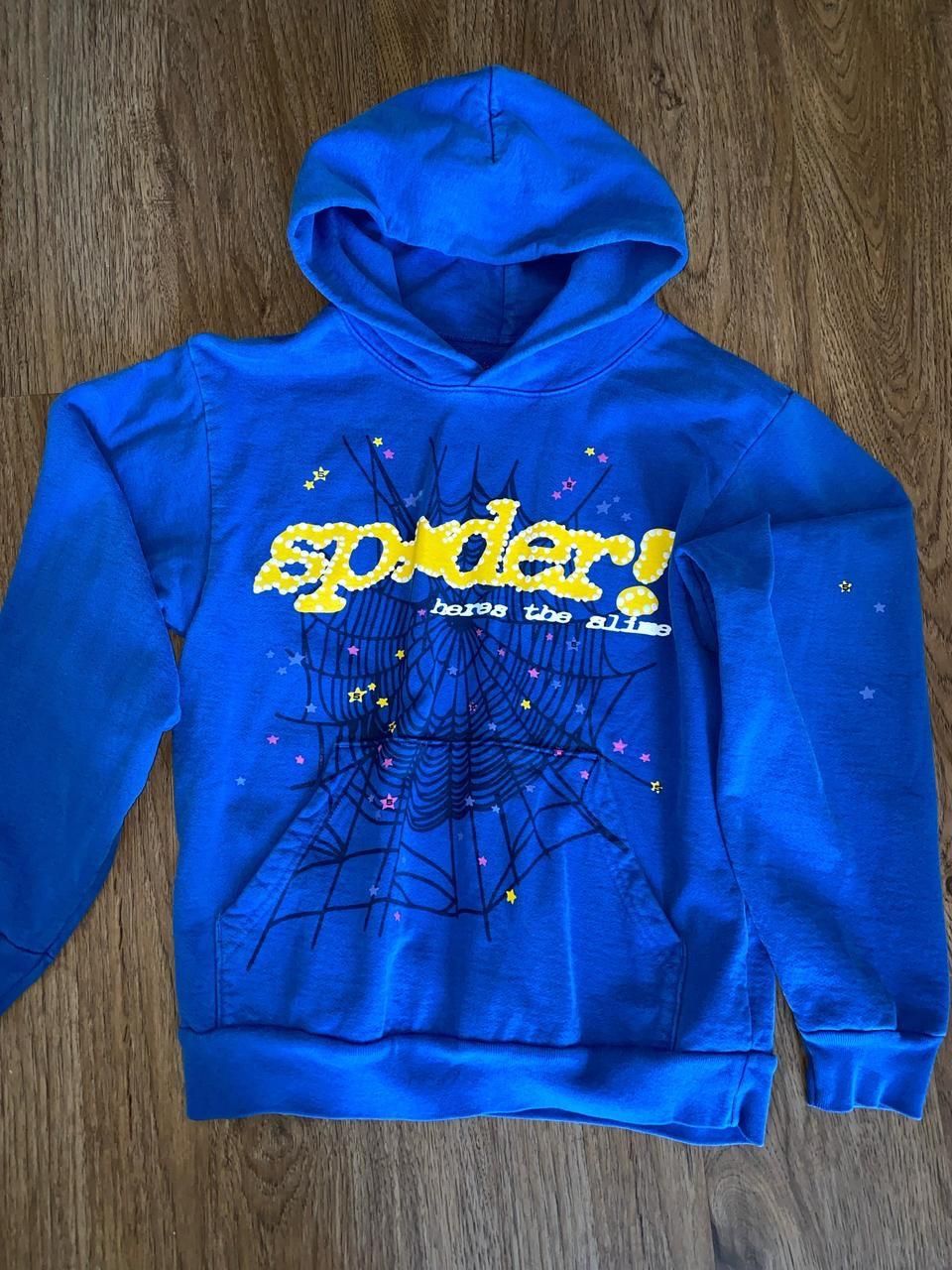 sp5der hoodie blue and yellow