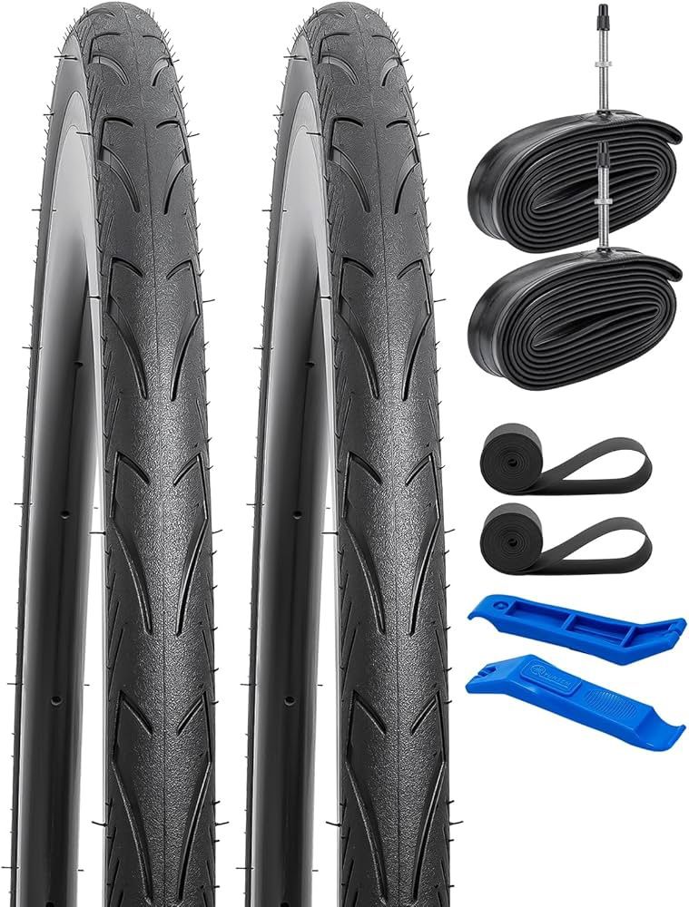 2-PCS 700C Road Bike Tires 700x35C/37-622 and 700C Bike Tubes with 2 Rim Strips