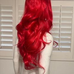 New bright red wig hair long cosplay costume dress up gothic Drag Festival 
