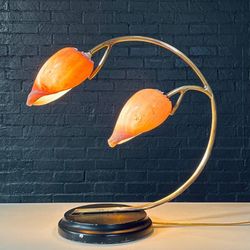 Hollywood Regency Brass Arch Table Lamp w/ Authentic Seashell Shades, c.1970's - Delivery Available 