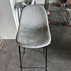 Grey Velvet Bar Stool with Iron Legs (Set of 4)