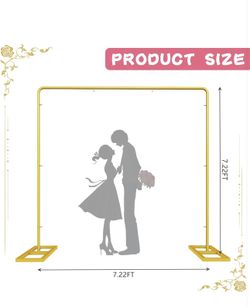 7.2Ft Metal Arch Backdrop Stand - Gold Square Stand for Wedding Ceremony, Party, Baby Shower, Birthday, Graduations Decoration - Easy to Assemble 