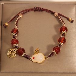 Natural red agate jade rabbit bracelet