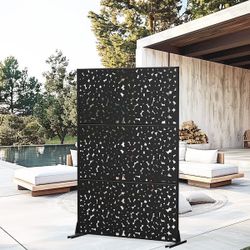 47 in. W x 71 in. H Black Yuhua Stone Rectangle Galvanized Sheet Outdoor Private Screen Decorative Art Panel