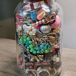 Large 1Qt 1.7lb Mystery Jewelry Jar - Wearable No Tangle - Vintage to Now Reseller Lot