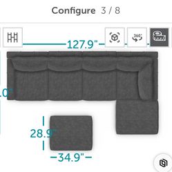 LoveSac Sactional Sectional Sofa - 6 Sides, 6 Seats +Covers. Sky Grey Corded Velvet. 