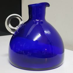 5.5" Deep Cobalt Flat-bottom Jug w/ Applied Clear Handle