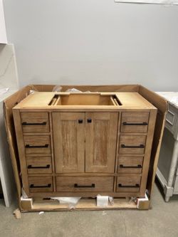 Bathroom vanity cabinet 42” solid Teak Quartz top with sink and backsplash