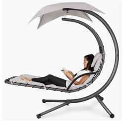 Outdoor Hanging Curved Steel Chaise Lounge Chair Swing Stand $100