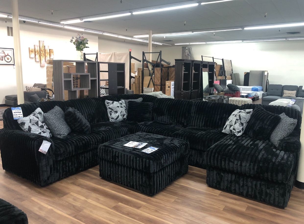 New Super Comfy Black Corduroy XL Sectional Sofa Couch *Ottoman Sold Separately*