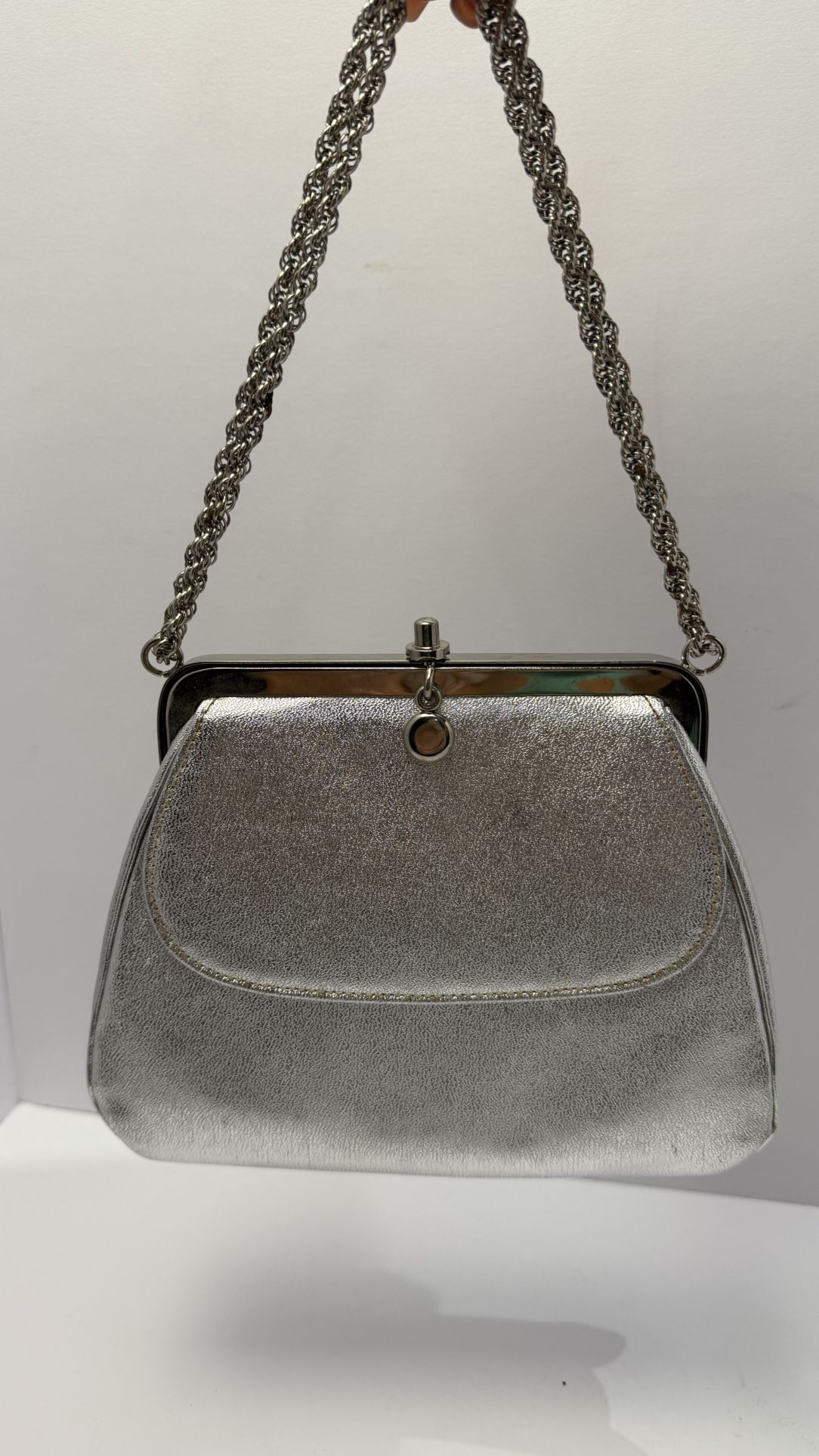 Vintage Silver Evening Bag HL USA Chain Handle Kiss-Lock Clutch