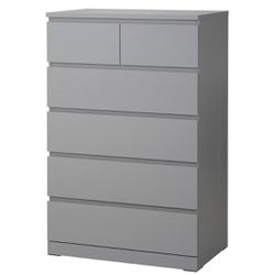 IKEA MALM 6 drawer chest grey