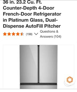 36 in. 23.2 Cu. Ft. Counter-Depth 4-Door French-Door Refrigerator in Platinum Glass, Dual-Dispense AutoFill Pitcher