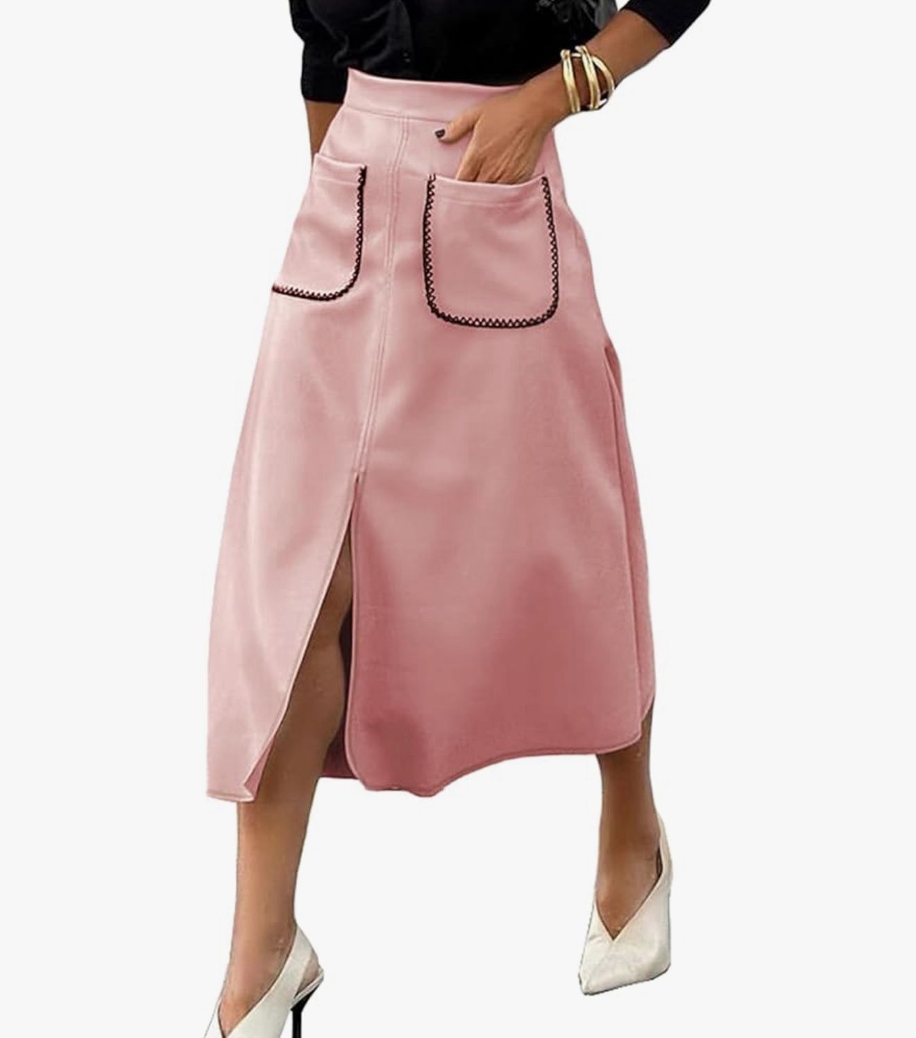 Happy Sailed Women's Faux Suede Skirt Elastic Waist Front Pockets Size Small
