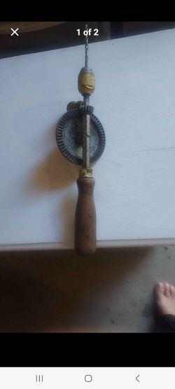 Vintage Hand Drill with Wooden Handle