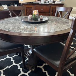 MUST SELL!!!! Beautiful Round Wood And Granite Dining Table And Chairs