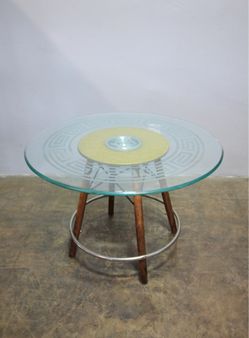 Custom Refurbished Lazy Susan Side Table with Modernica Base