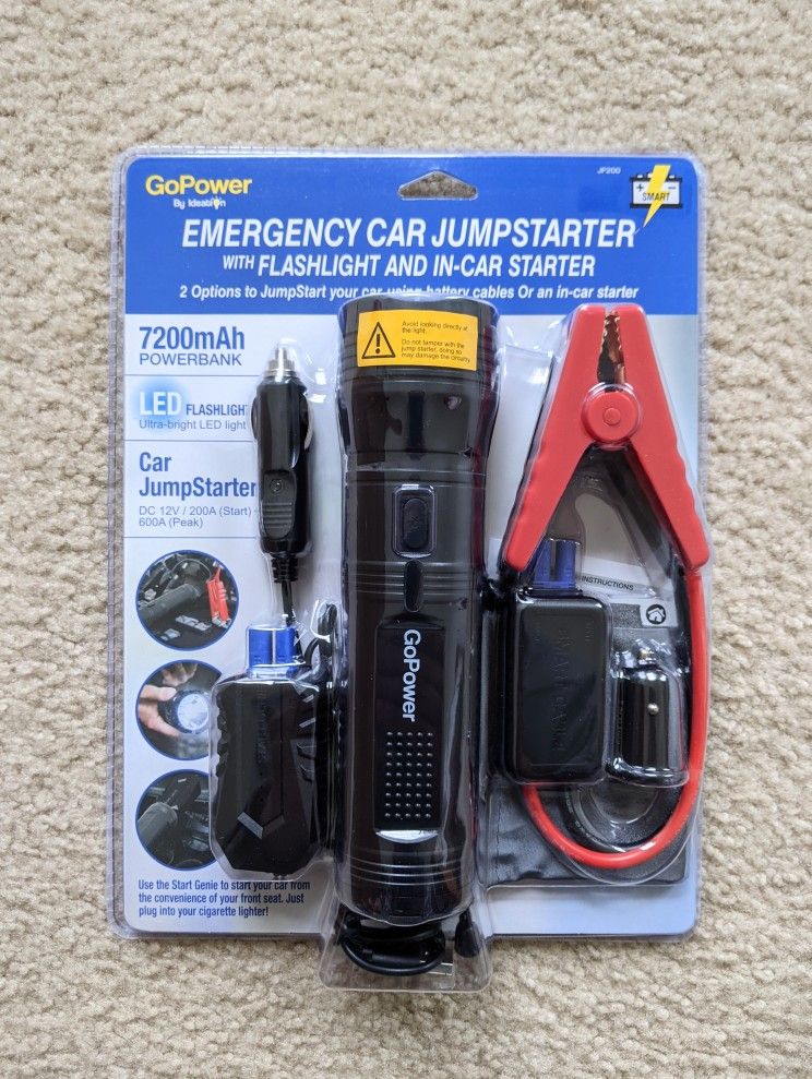 Go Power Emergency Car Jump Starter w/ Flashlight & In-car Starter Power