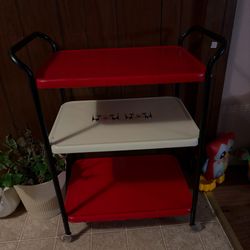 Red MCM Tea Caddy Cart  & Wall Hangings