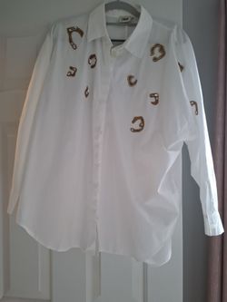 White Button-Up Shirt with Gold Embellishments