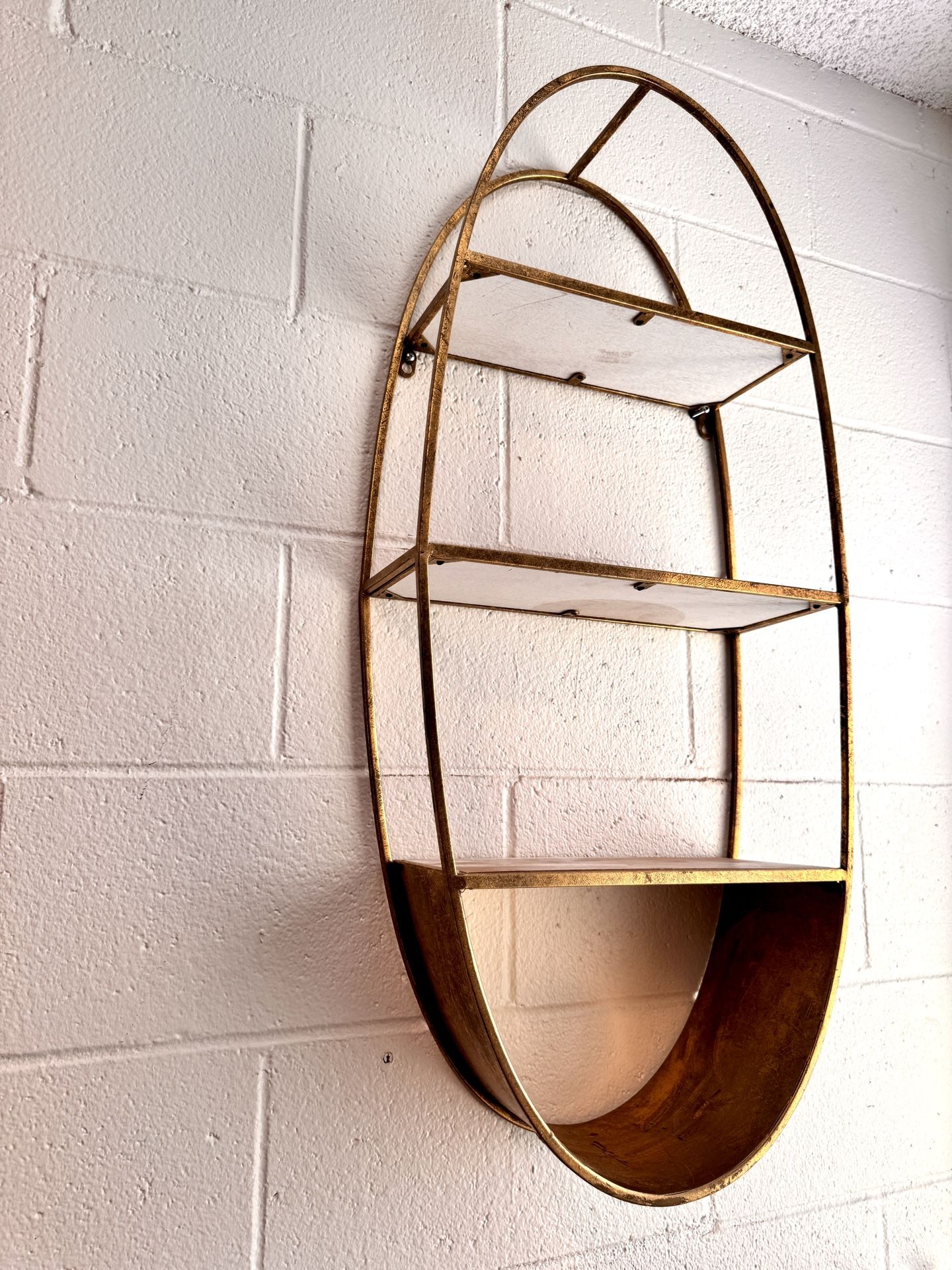 Metal And Wood Oval Wall Shelf