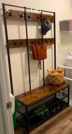 Industrial Coat Rack, Shoe Shelves, Mudroom Rack Rustic with 12 Hooks & 3 Tier Shelves