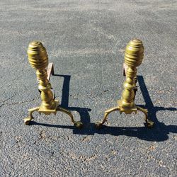 Antique Brass And Cast Iron Andirons