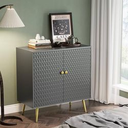 0686 Buffet Cabinet With Storage, Accent With Doors, Wood Carved Storage, Sideboard Modern Credenza for Living Room Entryway Kitchen Dining Room, Grey