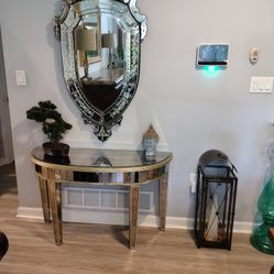 Gorgeous Hollywood Regency Mirrored Demilun Side Table.