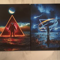 Futuristic Neon Astronaut Canvas Set – 32x24 Large Wall Art