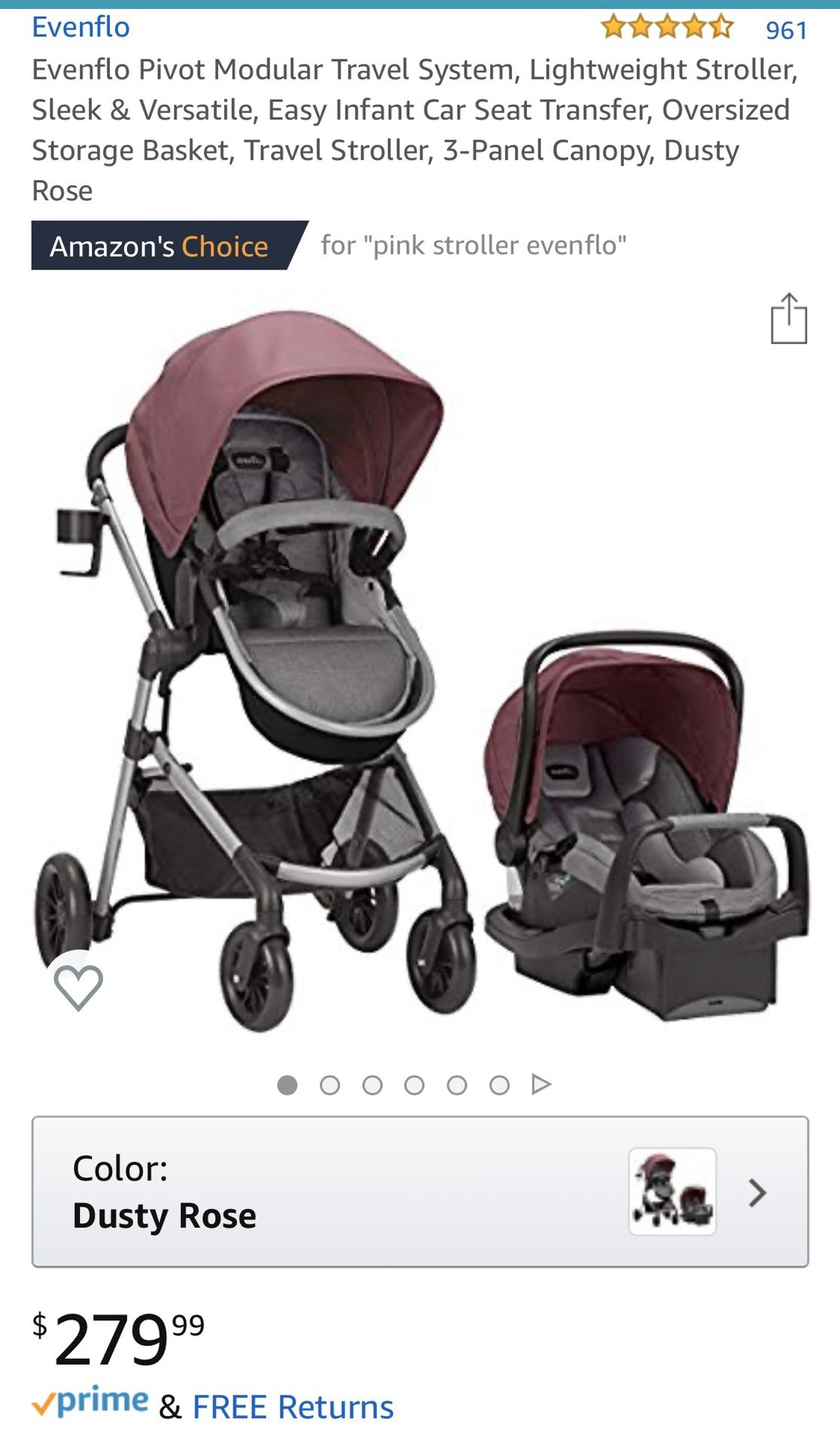 Evenflo stroller & car seat pink (dusty rose)