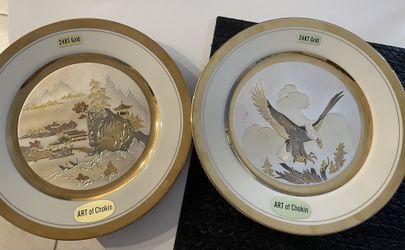 Pair Of Art of Chokin Decorative Plates