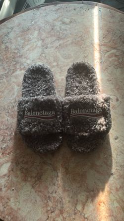 Balenciaga Grey Furry Open Mule Slides - Size 43