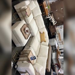 Stunning sectional sofa with ottoman ivory corduroy new in box
