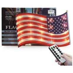Lighted USA Flag 16.9’’X12.2’’, Advanced Flag Lights 8 Modes USB Operated with Remote( To The Right )