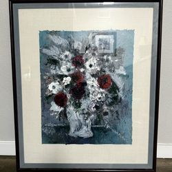 Original Benatar Floral Oil Painting – Framed Textured Artwork