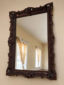 Large Ornate Baroque Wall Mirror 50" x 36" Antique Bronze Finish