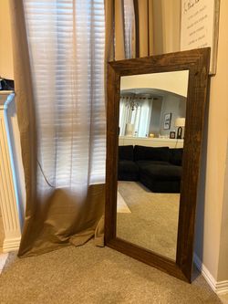 Large Framed Wall Mirror - 33.5” x 67.5” Walnut Wood Frame