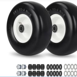 GICOOL 9x3.50-4 Flat Free Lawn Mower Tire And Wheel, Smooth Tread Tire For Zero Turn Mowers, Bearing Bore 3/4" & 5/8", Centered Hub Length 3.5"-4"-4.5