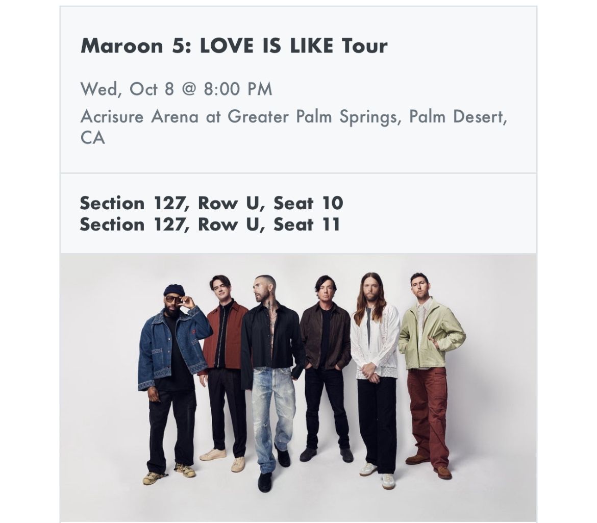 Maroon 5 At Acrisure arena TONIGHT! 10/8