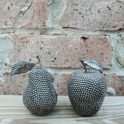 Vintage Godinger Apple/Pear Metal Silver-Tone Salt/Pepper Shakers 