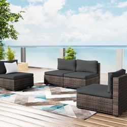 Grezone 4 Pieces Patio Furniture Set, All Weather Outdoor Sectional PE Rattan, Patio Conversation Sets