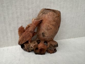 antique Chinese hand carved bird soapstone vase