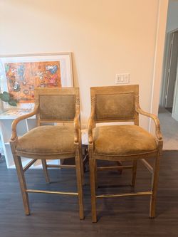 Vintage Counter-Height Upholstered Arm Chairs – Set of 2
