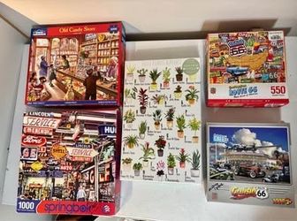 Lot Of 5 Puzzles - 1000 Pieces - Route 66 - Service Station - Plants - Cars