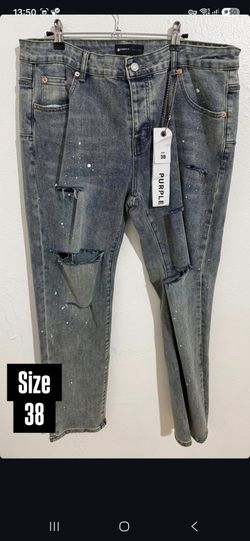 PURPLE BRAND GREY DISTRESSED PAINT SPLATTER DENIM JEANS NEW COLLECTION
