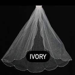 Fingertip Glitter Beaded Wedding Veil