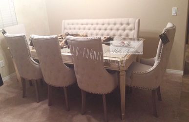 New Palais Dining Table with Selena Créame Chairs and Archer Bench