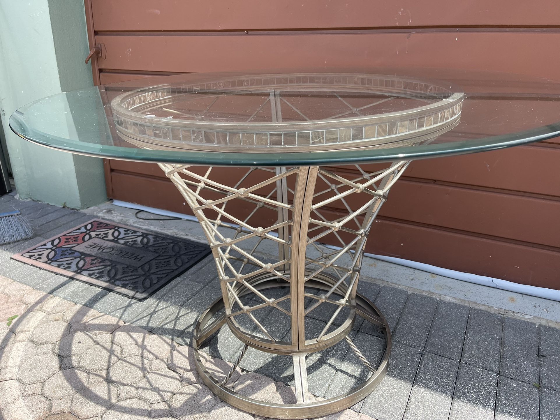 Metal Dining Table With Glass 48”D X 30”H Excellent Condition $50 Firm On Price